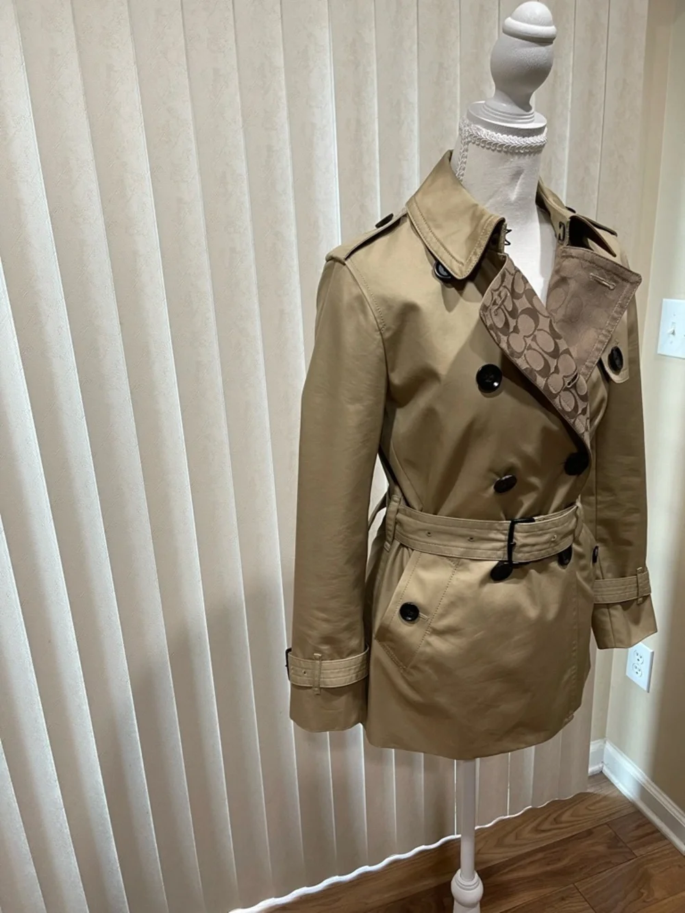 Coach Khaki Trench Coat with Signature Monogram Trim - Picture 4 of 14